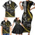 Hawaii Ikaika Warrior Helmet Family Matching Short Sleeve Bodycon Dress and Hawaiian Shirt Gold Style