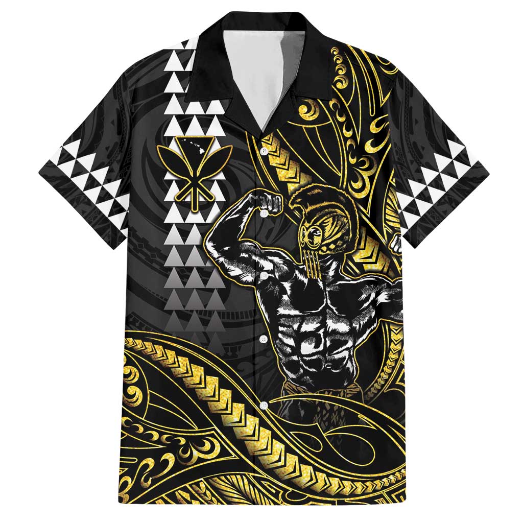 Hawaii Ikaika Warrior Helmet Hawaiian Shirt Gold Style LT05 Gold - Polynesian Pride