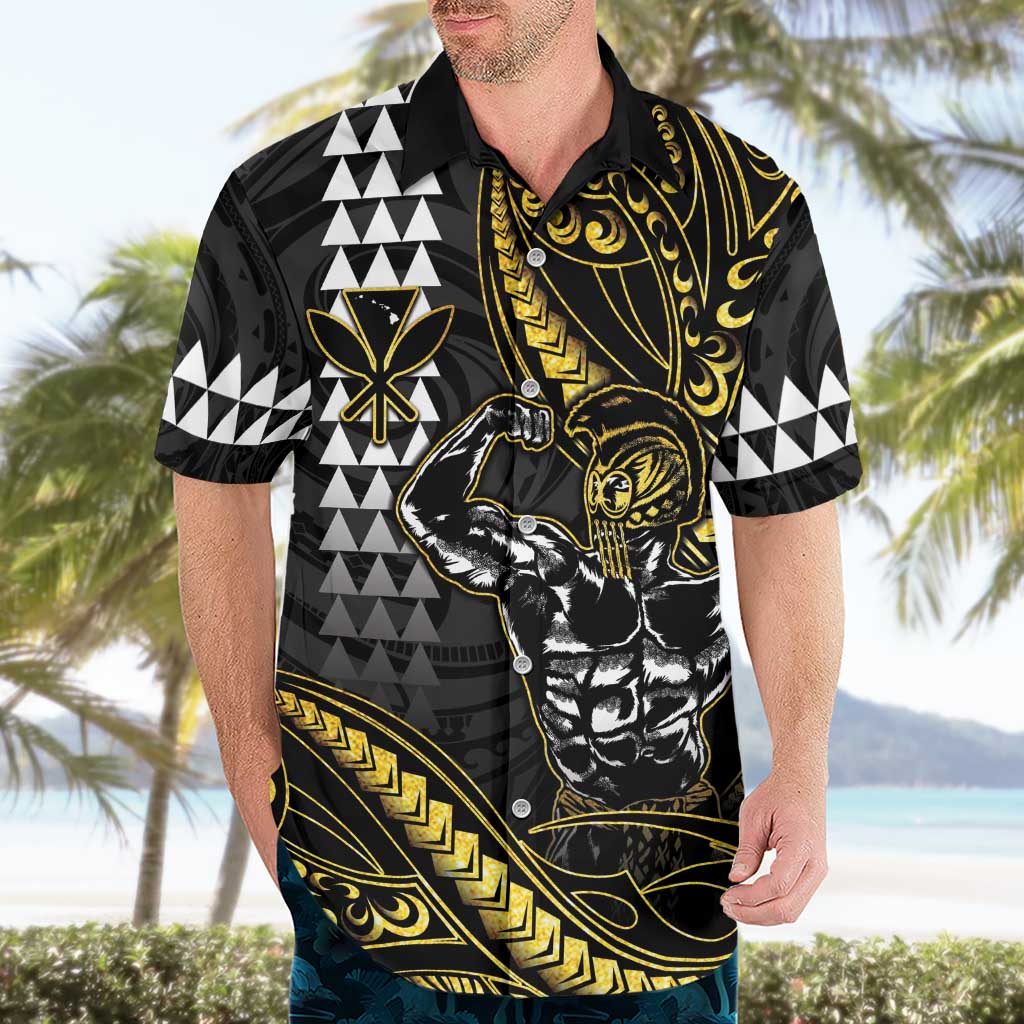 Hawaii Ikaika Warrior Helmet Hawaiian Shirt Gold Style LT05 - Polynesian Pride