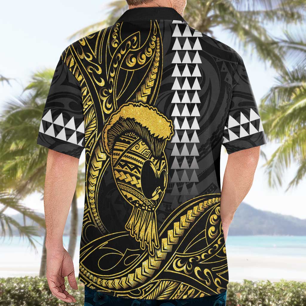 Hawaii Ikaika Warrior Helmet Hawaiian Shirt Gold Style LT05 - Polynesian Pride