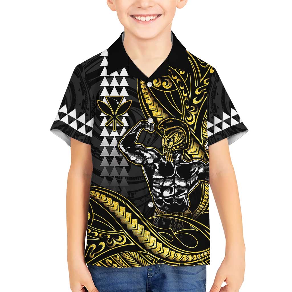 Hawaii Ikaika Warrior Helmet Hawaiian Shirt Gold Style LT05 - Polynesian Pride