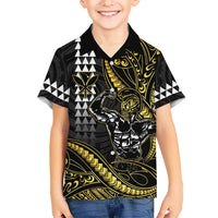 Hawaii Ikaika Warrior Helmet Hawaiian Shirt Gold Style LT05 - Polynesian Pride