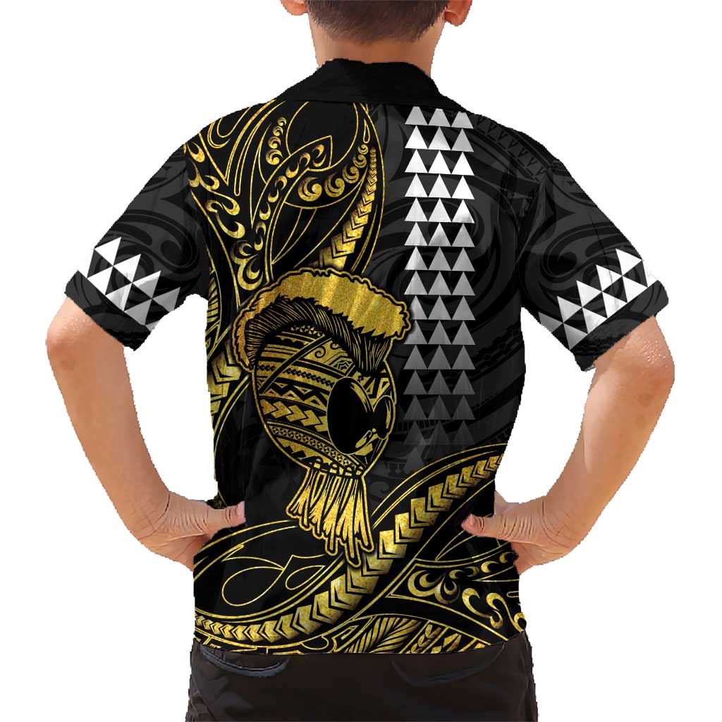 Hawaii Ikaika Warrior Helmet Hawaiian Shirt Gold Style LT05 - Polynesian Pride