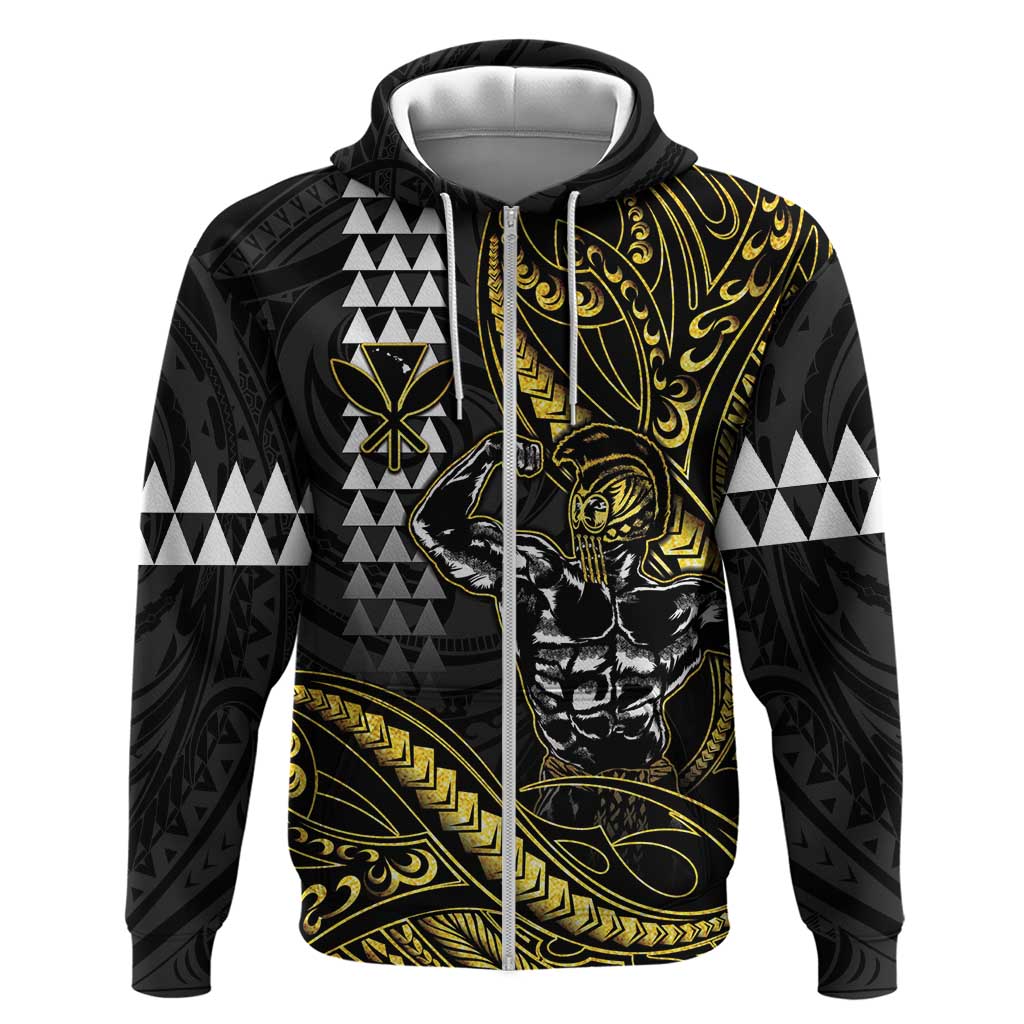 Hawaii Ikaika Warrior Helmet Hoodie Gold Style LT05 Zip Hoodie Gold - Polynesian Pride