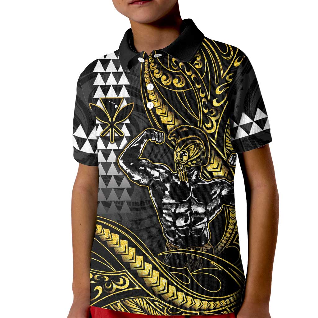 Hawaii Ikaika Warrior Helmet Kid Polo Shirt Gold Style LT05 Kid Gold - Polynesian Pride