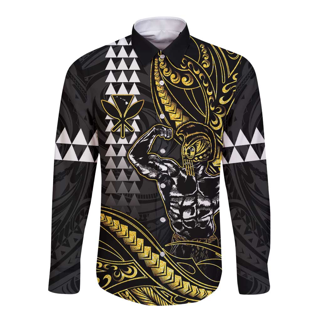 Hawaii Ikaika Warrior Helmet Long Sleeve Button Shirt Gold Style