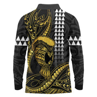 Hawaii Ikaika Warrior Helmet Long Sleeve Polo Shirt Gold Style LT05 - Polynesian Pride