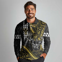 Hawaii Ikaika Warrior Helmet Long Sleeve Polo Shirt Gold Style LT05 - Polynesian Pride