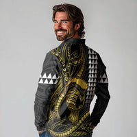 Hawaii Ikaika Warrior Helmet Long Sleeve Polo Shirt Gold Style LT05 - Polynesian Pride