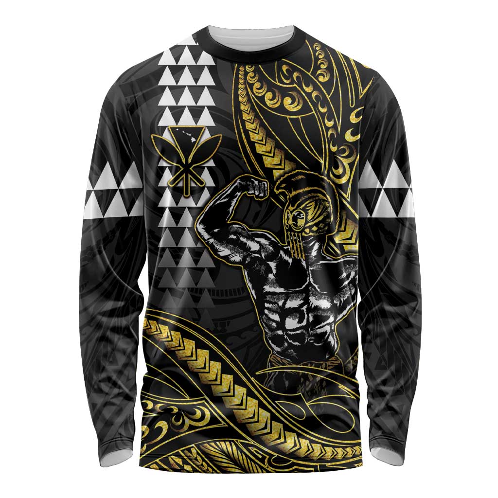 Hawaii Ikaika Warrior Helmet Long Sleeve Shirt Gold Style LT05 Unisex Gold - Polynesian Pride