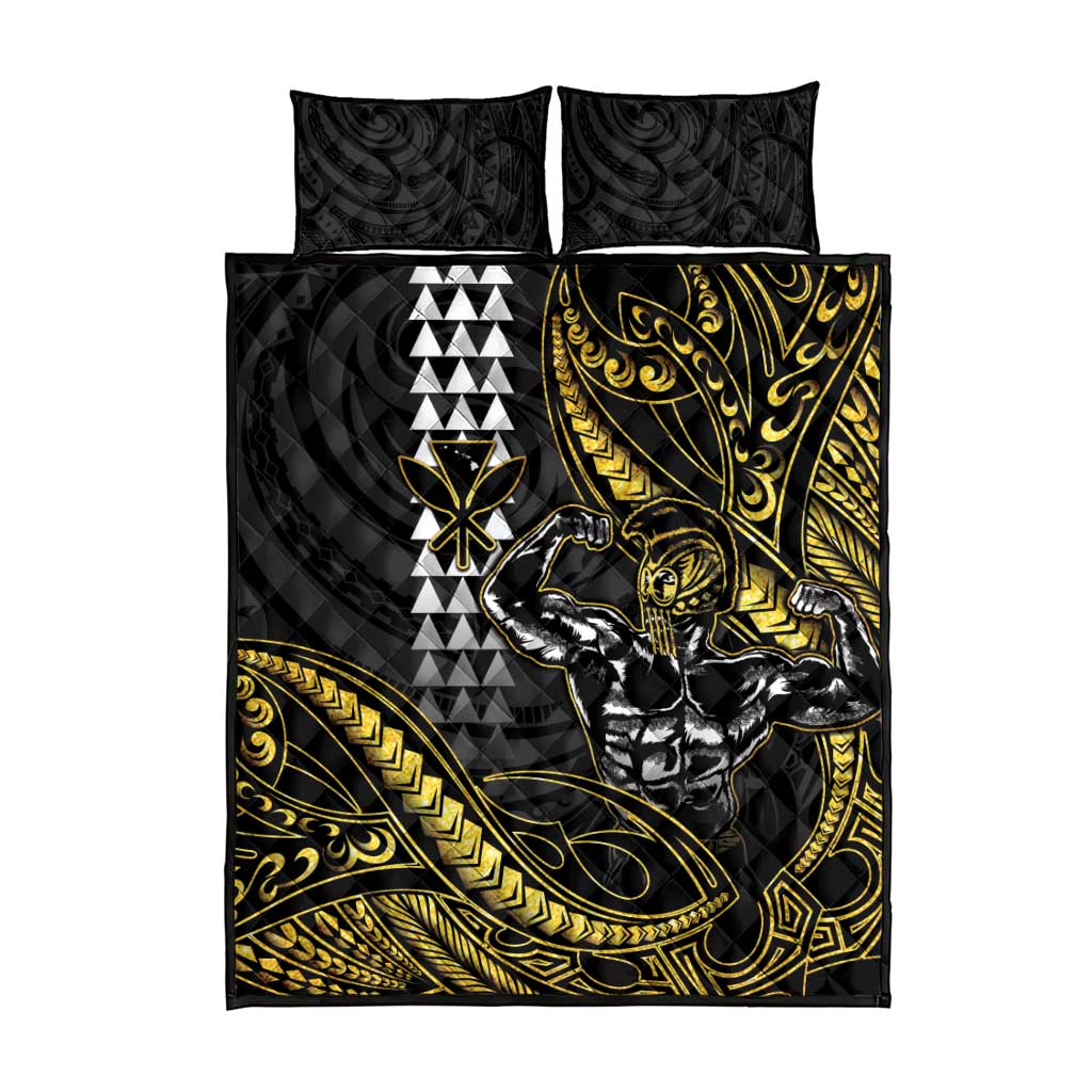 Hawaii Ikaika Warrior Helmet Quilt Bed Set Gold Style LT05 - Polynesian Pride
