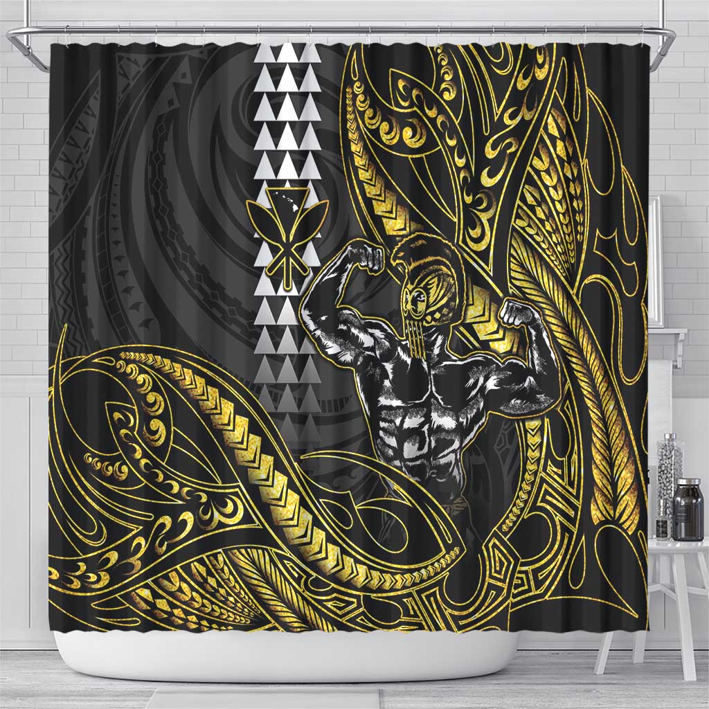 Hawaii Ikaika Warrior Helmet Shower Curtain Gold Style LT05 - Polynesian Pride