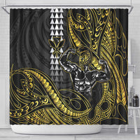 Hawaii Ikaika Warrior Helmet Shower Curtain Gold Style LT05 - Polynesian Pride