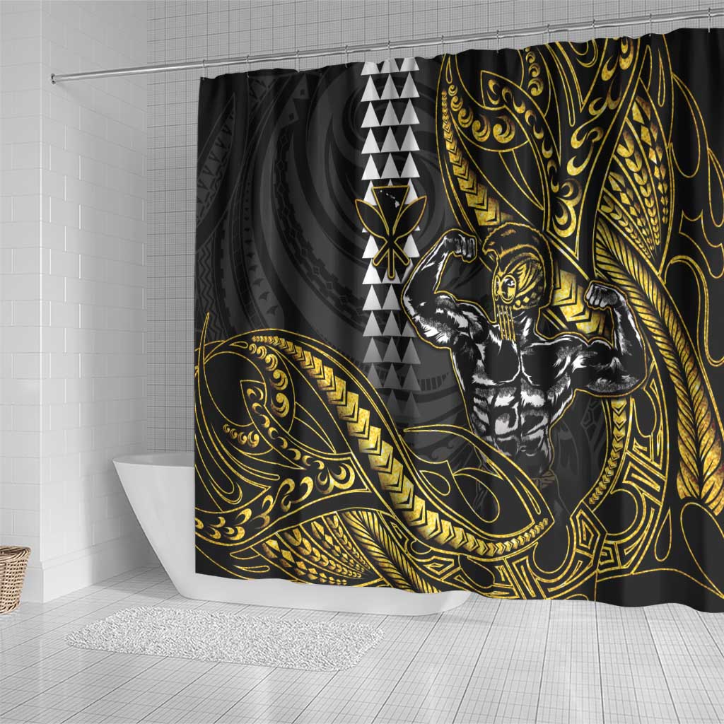 Hawaii Ikaika Warrior Helmet Shower Curtain Gold Style LT05 - Polynesian Pride