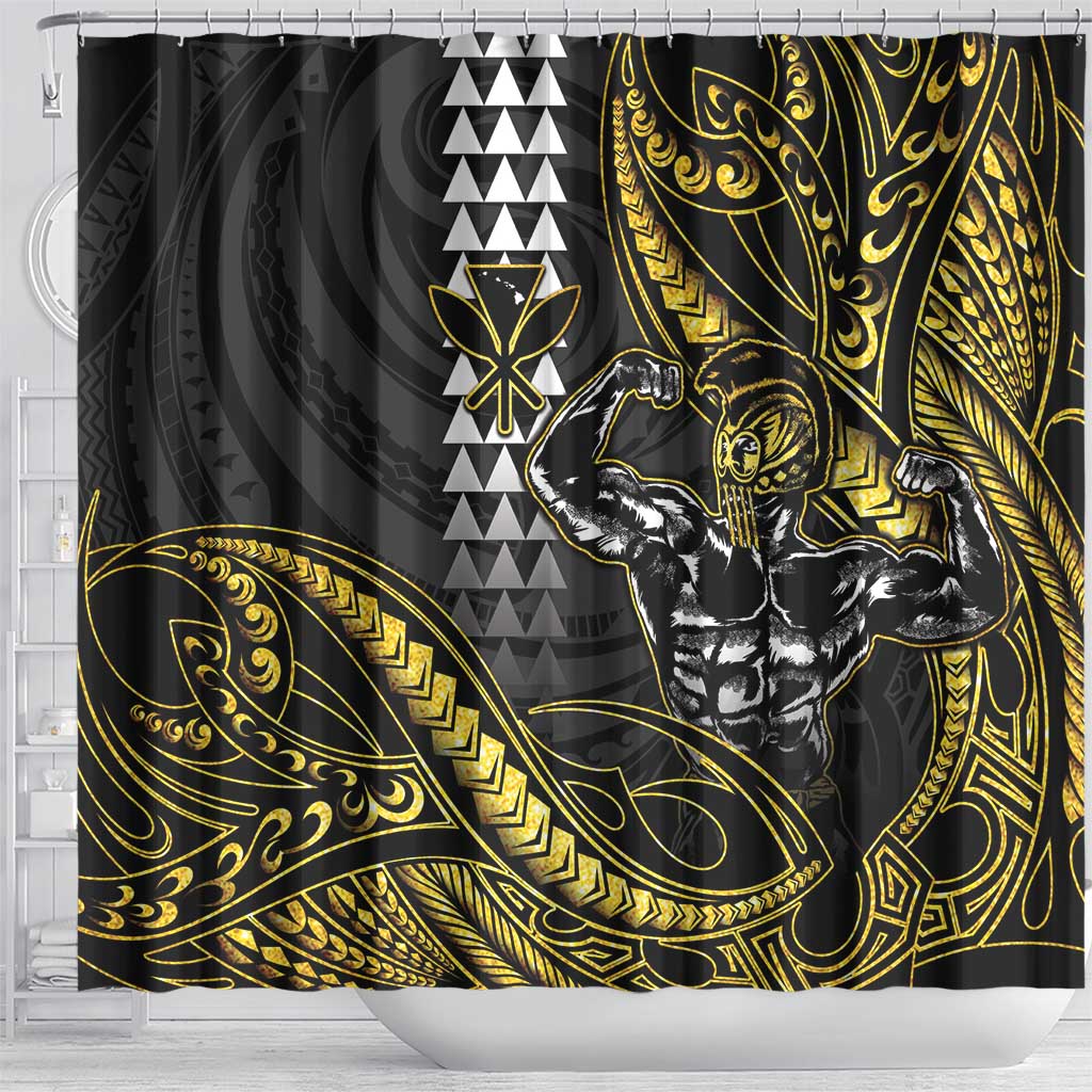 Hawaii Ikaika Warrior Helmet Shower Curtain Gold Style LT05 - Polynesian Pride