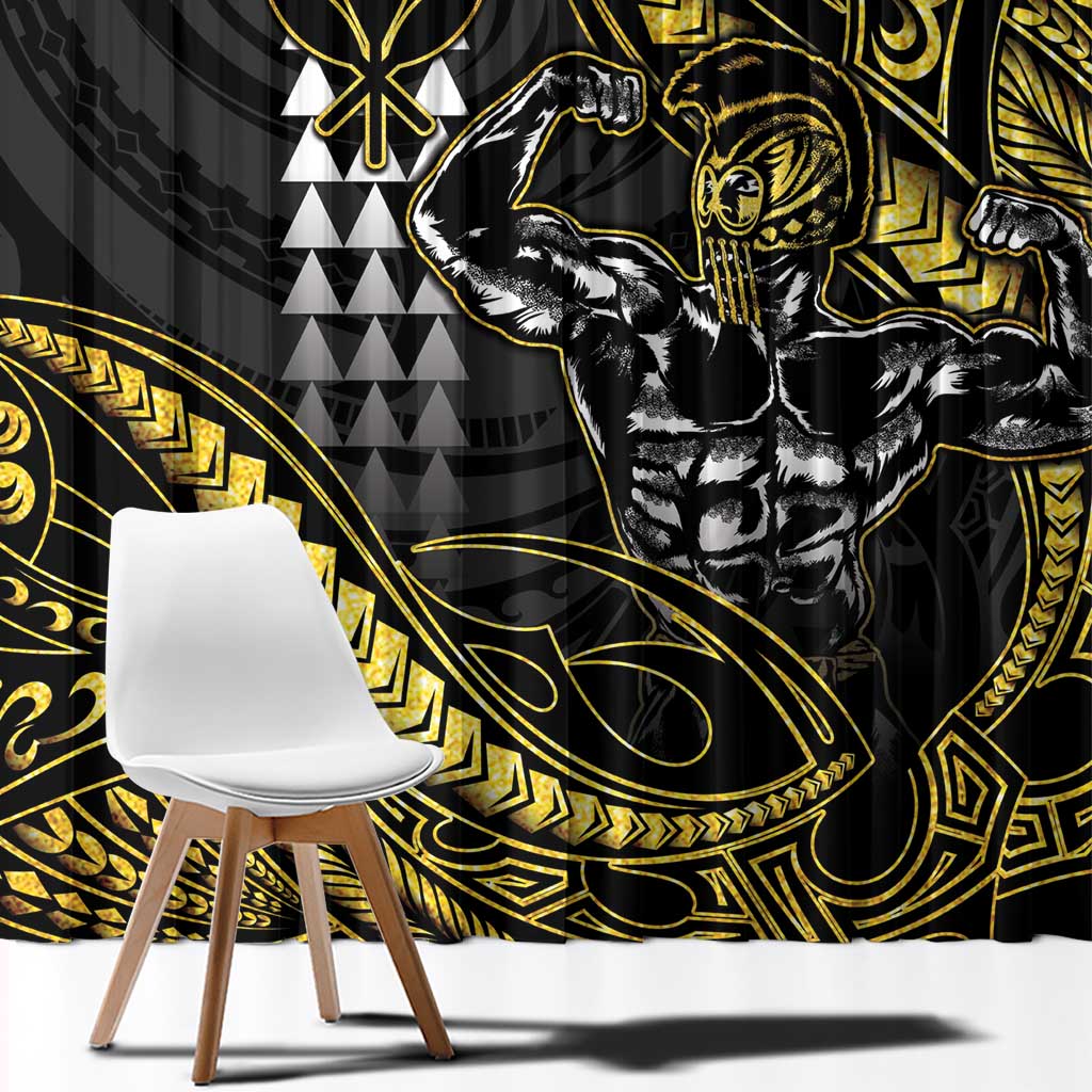 Hawaii Ikaika Warrior Helmet Window Curtain Gold Style LT05 - Polynesian Pride