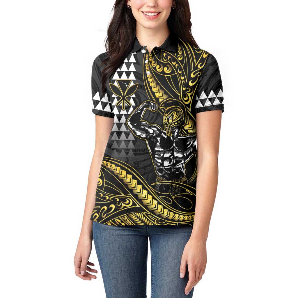 Hawaii Ikaika Warrior Helmet Women Polo Shirt Gold Style LT05 - Polynesian Pride