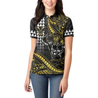 Hawaii Ikaika Warrior Helmet Women Polo Shirt Gold Style LT05 - Polynesian Pride