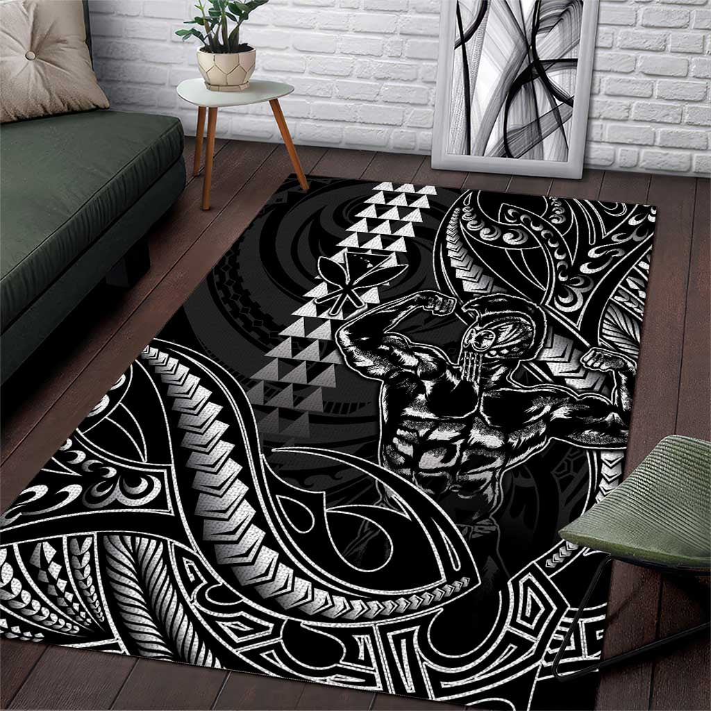 Hawaii Ikaika Warrior Helmet Area Rug Black Tribal Tattoo LT05 Black - Polynesian Pride