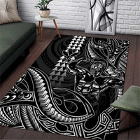 Hawaii Ikaika Warrior Helmet Area Rug Black Tribal Tattoo LT05 Black - Polynesian Pride