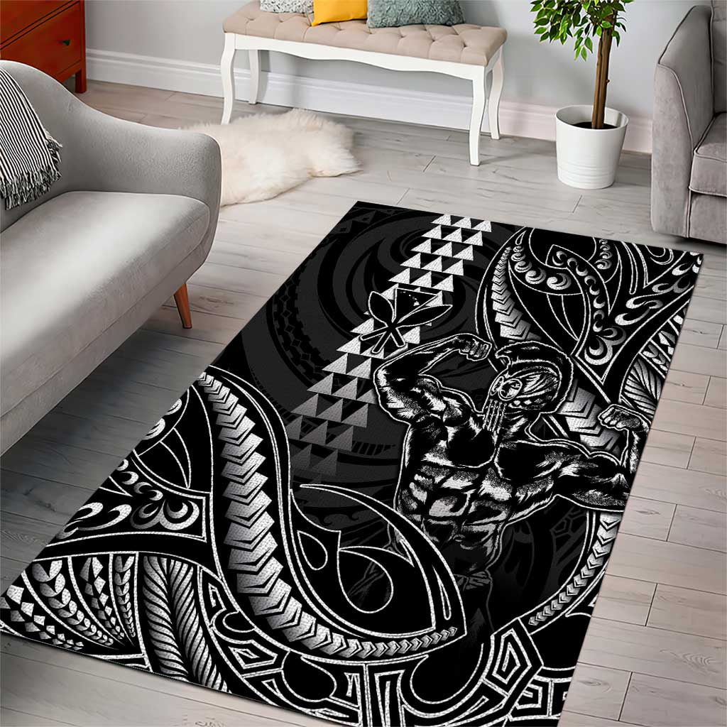 Hawaii Ikaika Warrior Helmet Area Rug Black Tribal Tattoo LT05 - Polynesian Pride