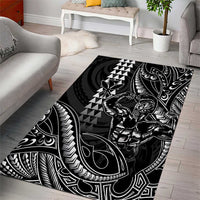 Hawaii Ikaika Warrior Helmet Area Rug Black Tribal Tattoo LT05 - Polynesian Pride