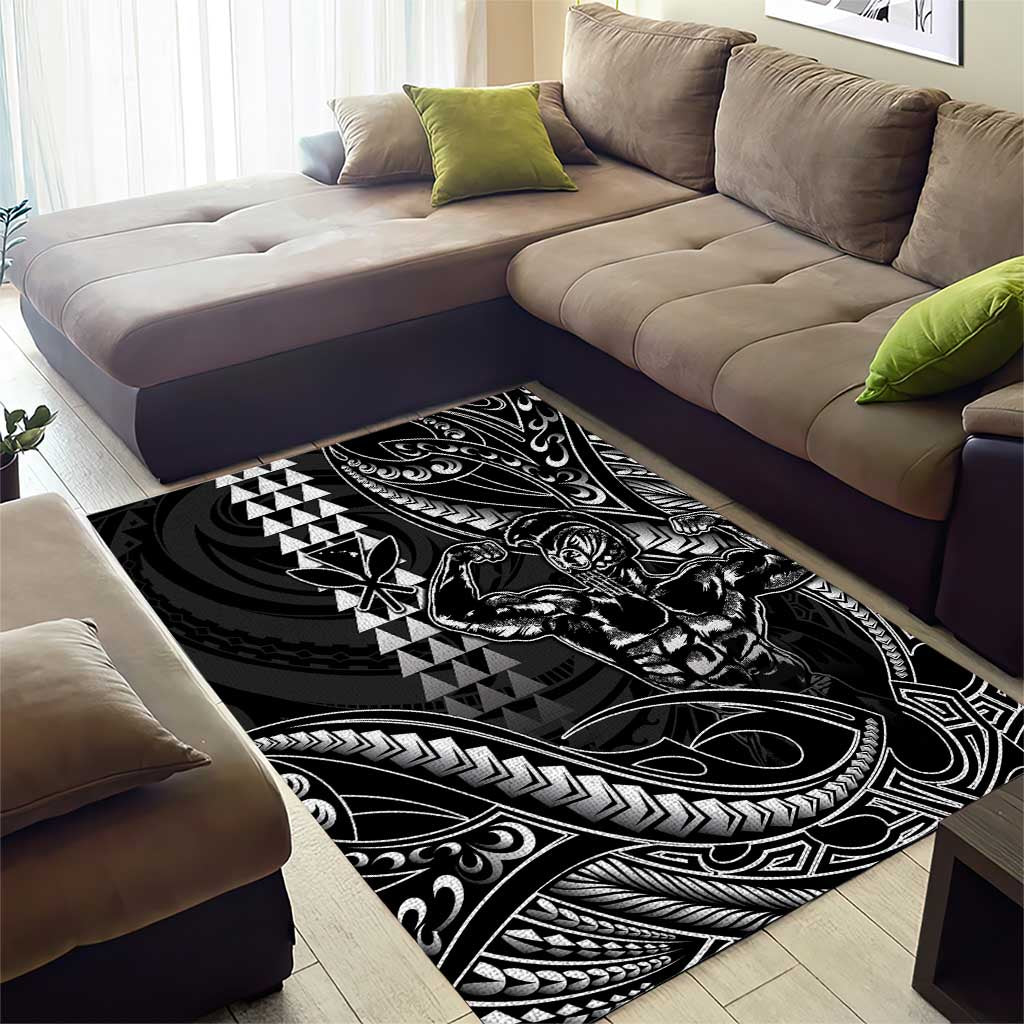 Hawaii Ikaika Warrior Helmet Area Rug Black Tribal Tattoo LT05 - Polynesian Pride