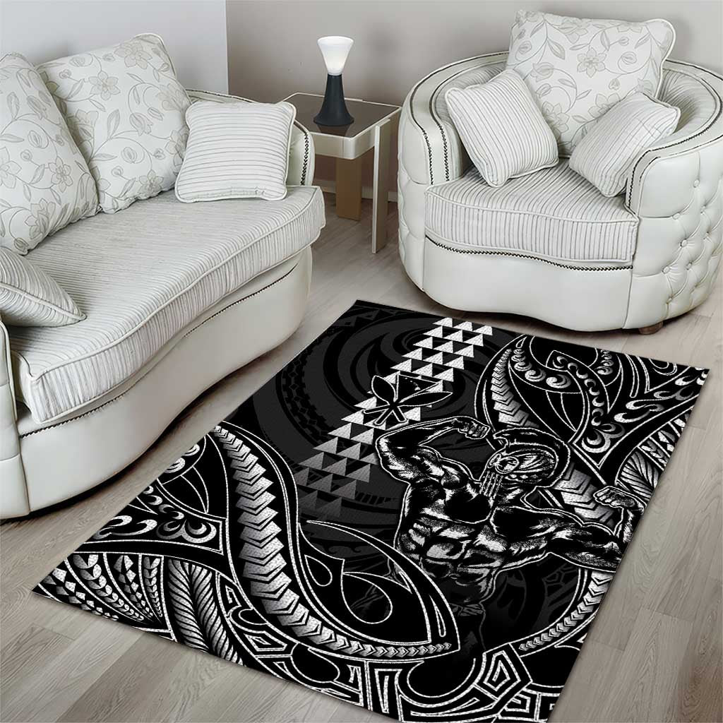 Hawaii Ikaika Warrior Helmet Area Rug Black Tribal Tattoo LT05 - Polynesian Pride