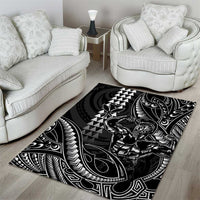 Hawaii Ikaika Warrior Helmet Area Rug Black Tribal Tattoo LT05 - Polynesian Pride