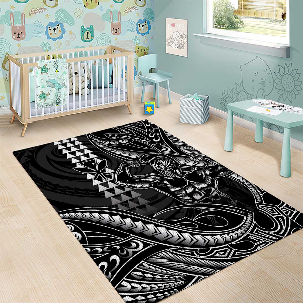 Hawaii Ikaika Warrior Helmet Area Rug Black Tribal Tattoo LT05 - Polynesian Pride