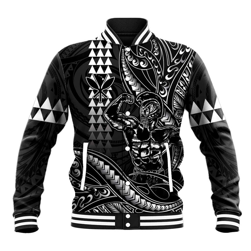 Hawaii Ikaika Warrior Helmet Baseball Jacket Black Tribal Tattoo LT05 Unisex Black - Polynesian Pride