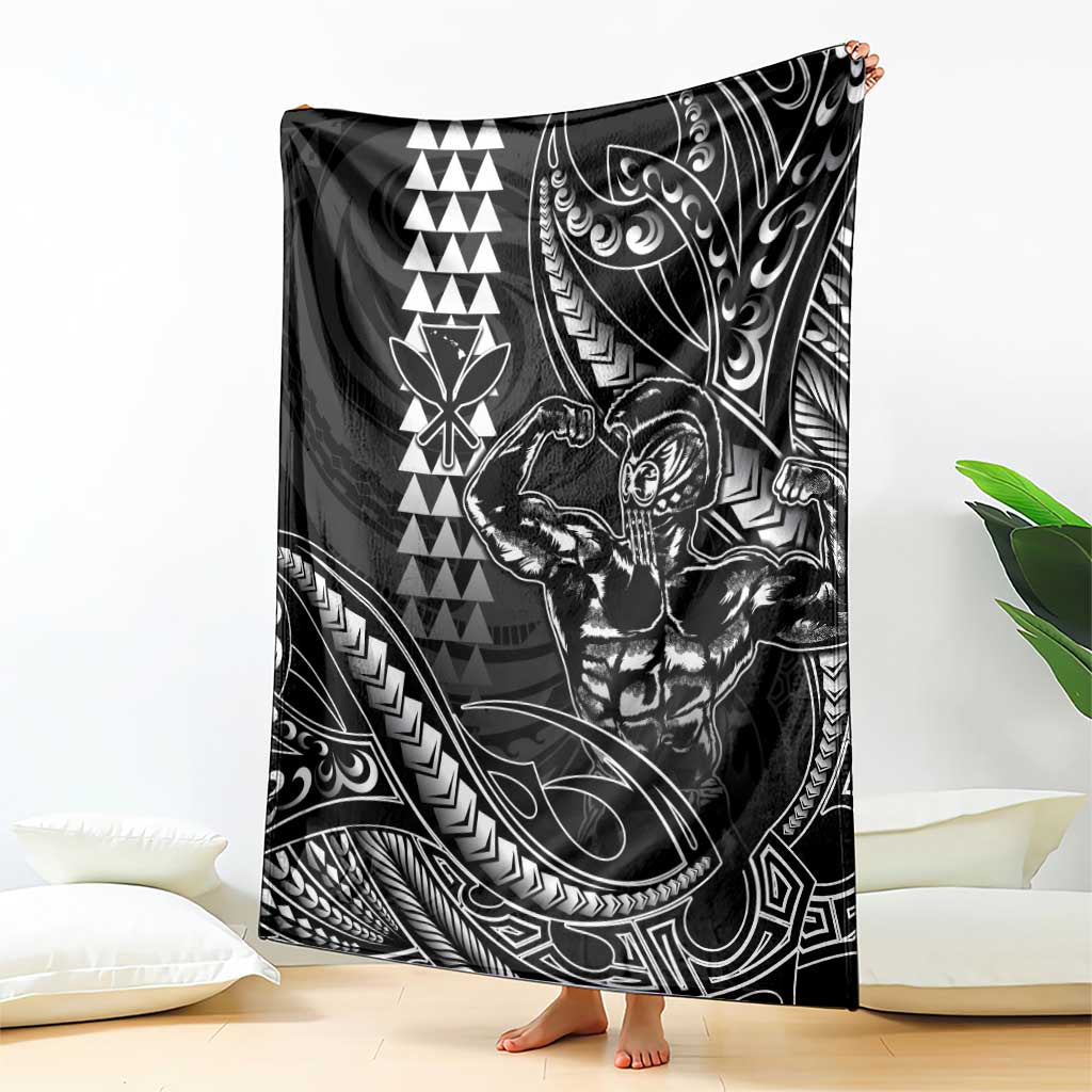 Hawaii Ikaika Warrior Helmet Blanket Black Tribal Tattoo LT05 - Polynesian Pride