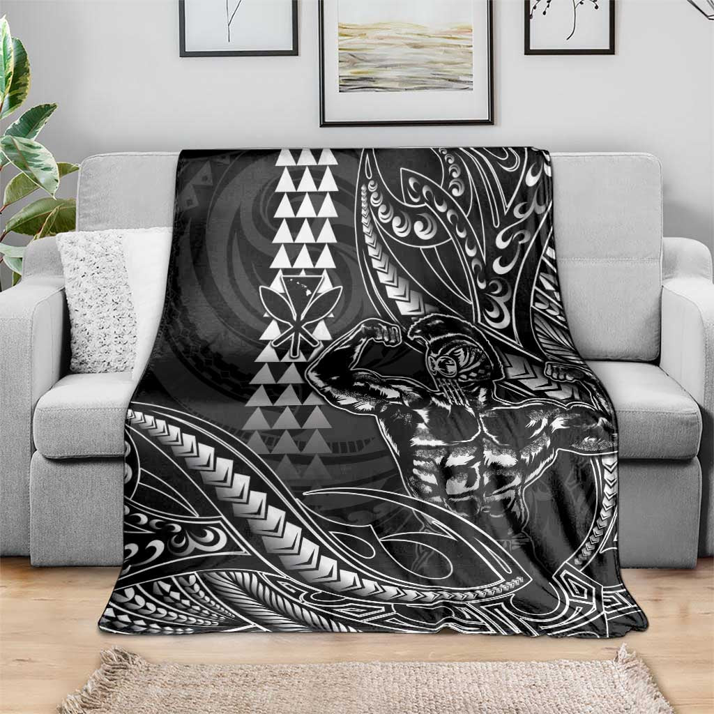 Hawaii Ikaika Warrior Helmet Blanket Black Tribal Tattoo LT05 - Polynesian Pride