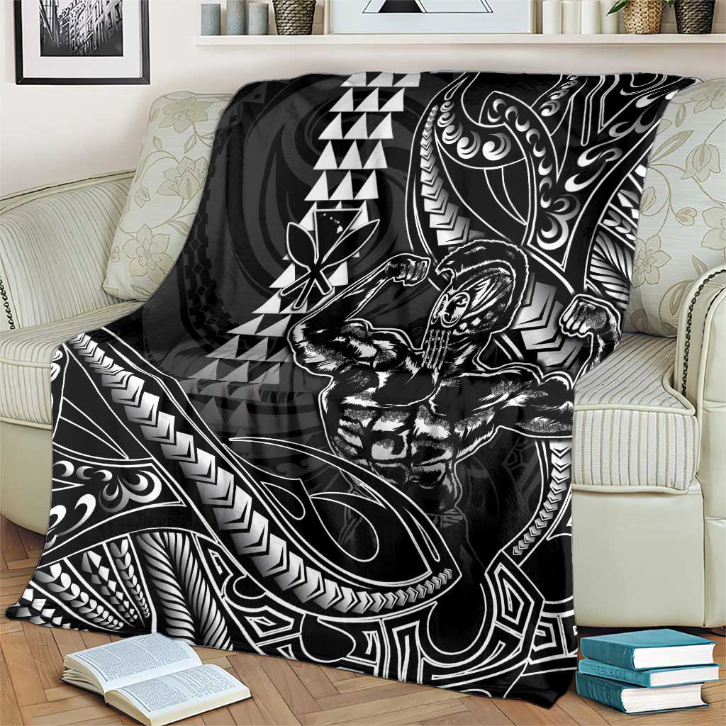 Hawaii Ikaika Warrior Helmet Blanket Black Tribal Tattoo LT05 - Polynesian Pride