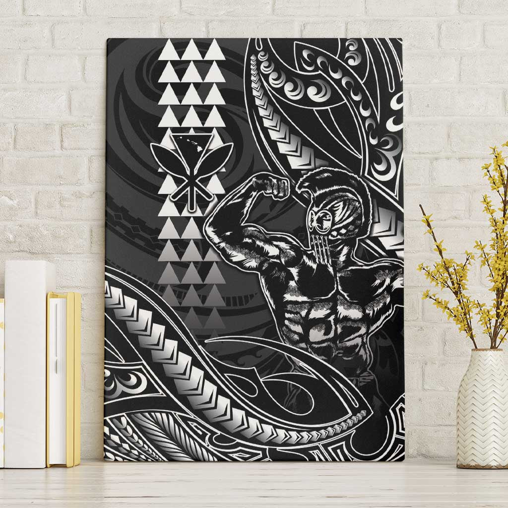 Hawaii Ikaika Warrior Helmet Canvas Wall Art Black Tribal Tattoo