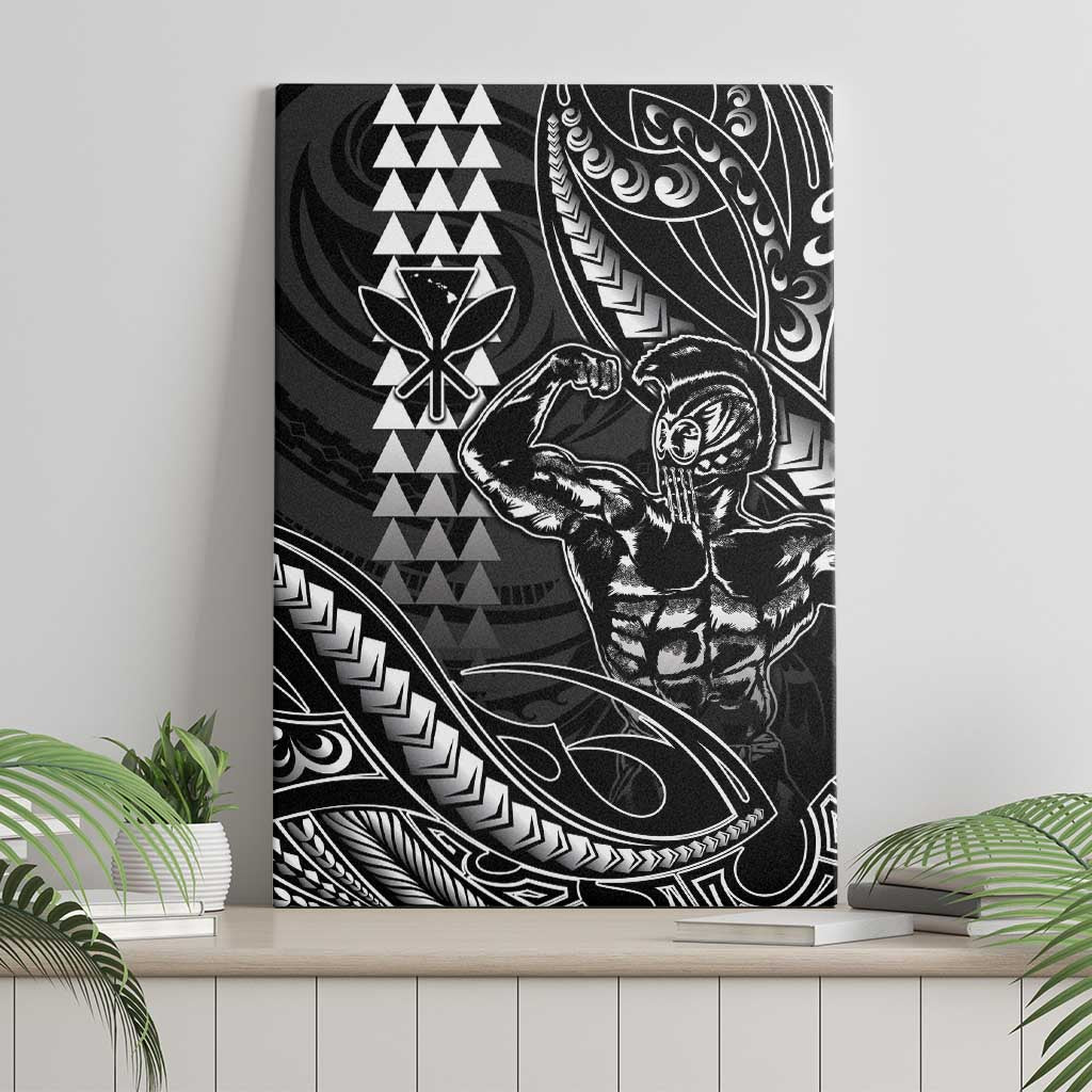 Hawaii Ikaika Warrior Helmet Canvas Wall Art Black Tribal Tattoo LT05 - Polynesian Pride