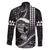 Hawaii Ikaika Warrior Helmet Family Matching Long Sleeve Bodycon Dress and Hawaiian Shirt Black Tribal Tattoo