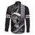 Hawaii Ikaika Warrior Helmet Family Matching Off The Shoulder Long Sleeve Dress and Hawaiian Shirt Black Tribal Tattoo