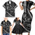 Hawaii Ikaika Warrior Helmet Family Matching Short Sleeve Bodycon Dress and Hawaiian Shirt Black Tribal Tattoo