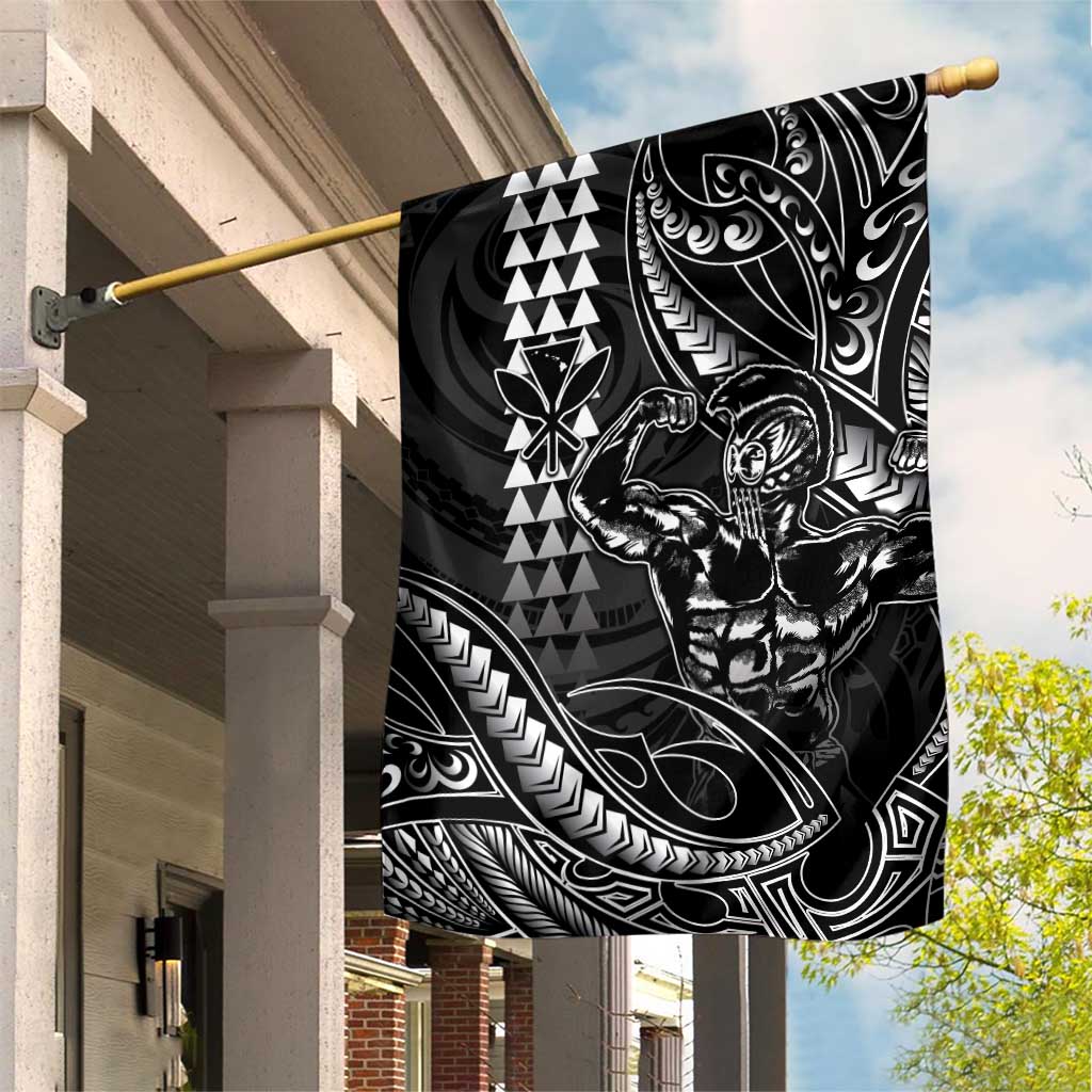 Hawaii Ikaika Warrior Helmet Garden Flag Black Tribal Tattoo LT05 House Flag Black - Polynesian Pride