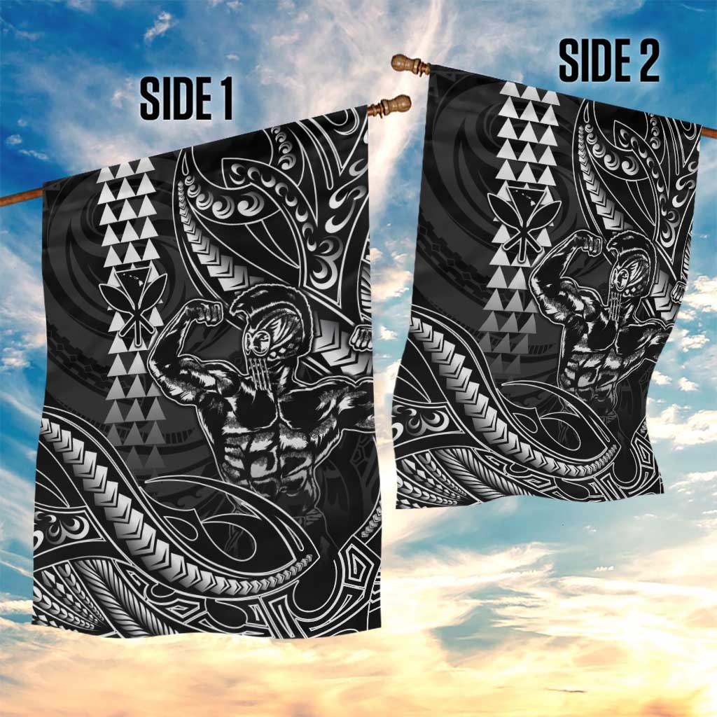 Hawaii Ikaika Warrior Helmet Garden Flag Black Tribal Tattoo LT05 - Polynesian Pride