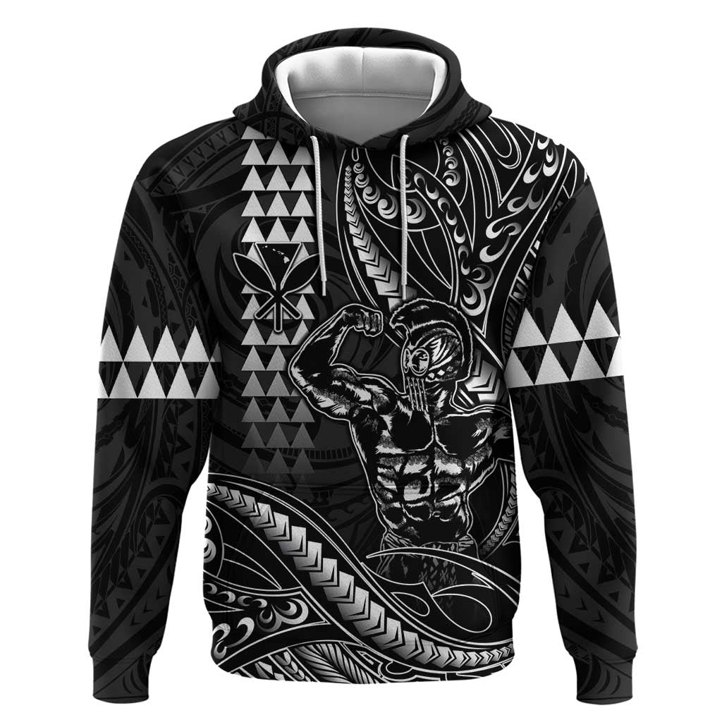 Hawaii Ikaika Warrior Helmet Hoodie Black Tribal Tattoo LT05 Pullover Hoodie Black - Polynesian Pride