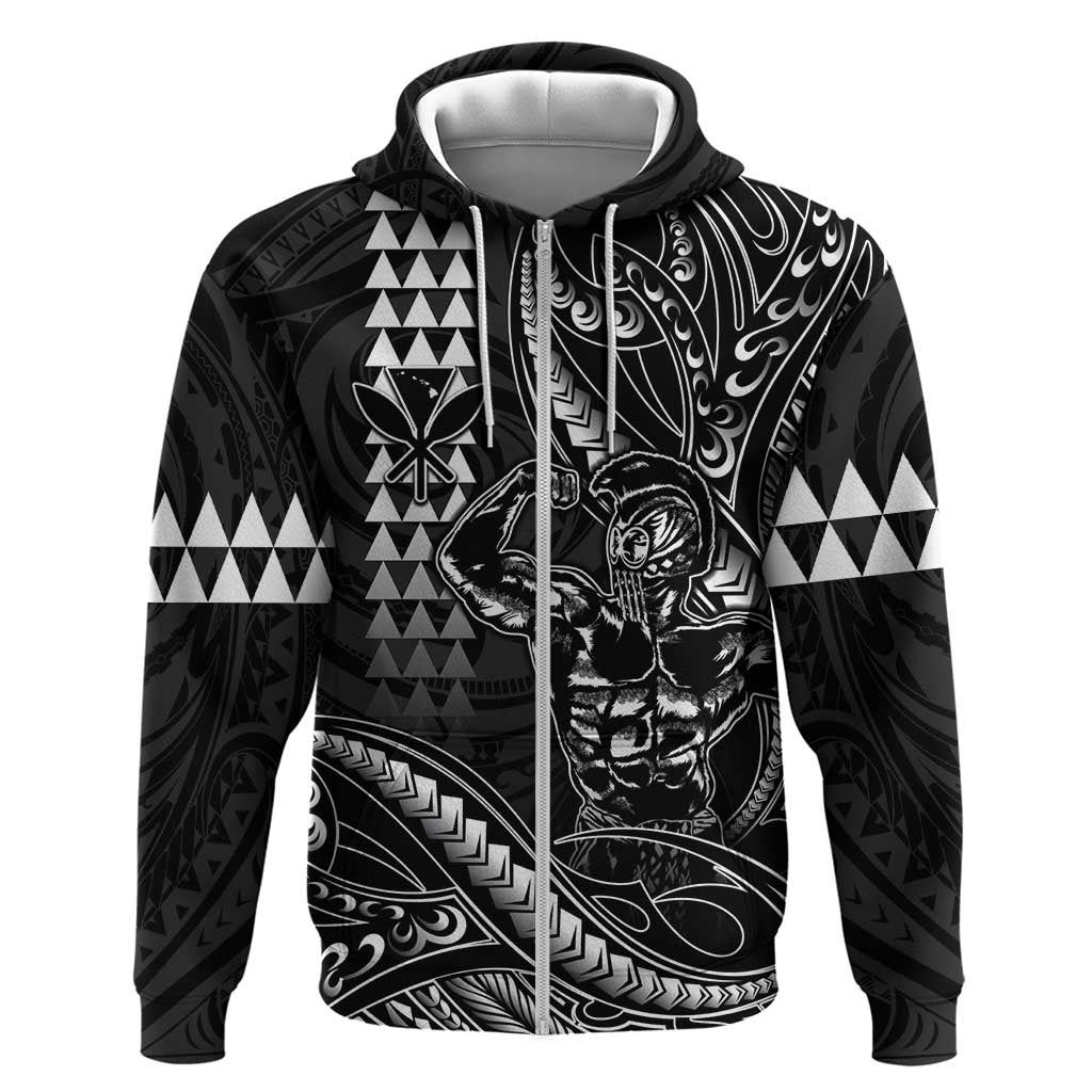 Hawaii Ikaika Warrior Helmet Hoodie Black Tribal Tattoo LT05 Zip Hoodie Black - Polynesian Pride