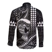 Hawaii Ikaika Warrior Helmet Long Sleeve Button Shirt Black Tribal Tattoo LT05 - Polynesian Pride