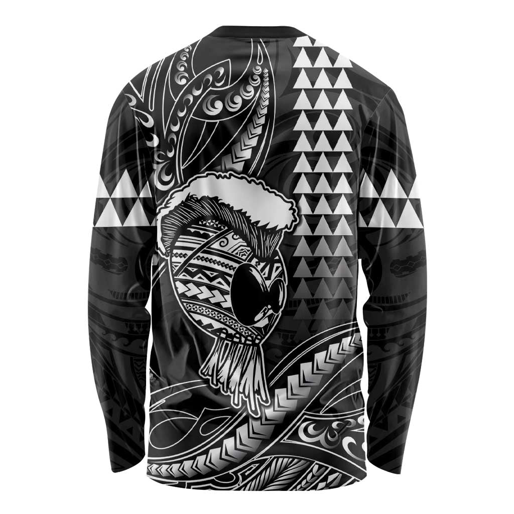 Hawaii Ikaika Warrior Helmet Long Sleeve Shirt Black Tribal Tattoo LT05 - Polynesian Pride