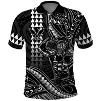 Hawaii Ikaika Warrior Helmet Polo Shirt - Black Tribal Tattoo LT05 Black - Polynesian Pride