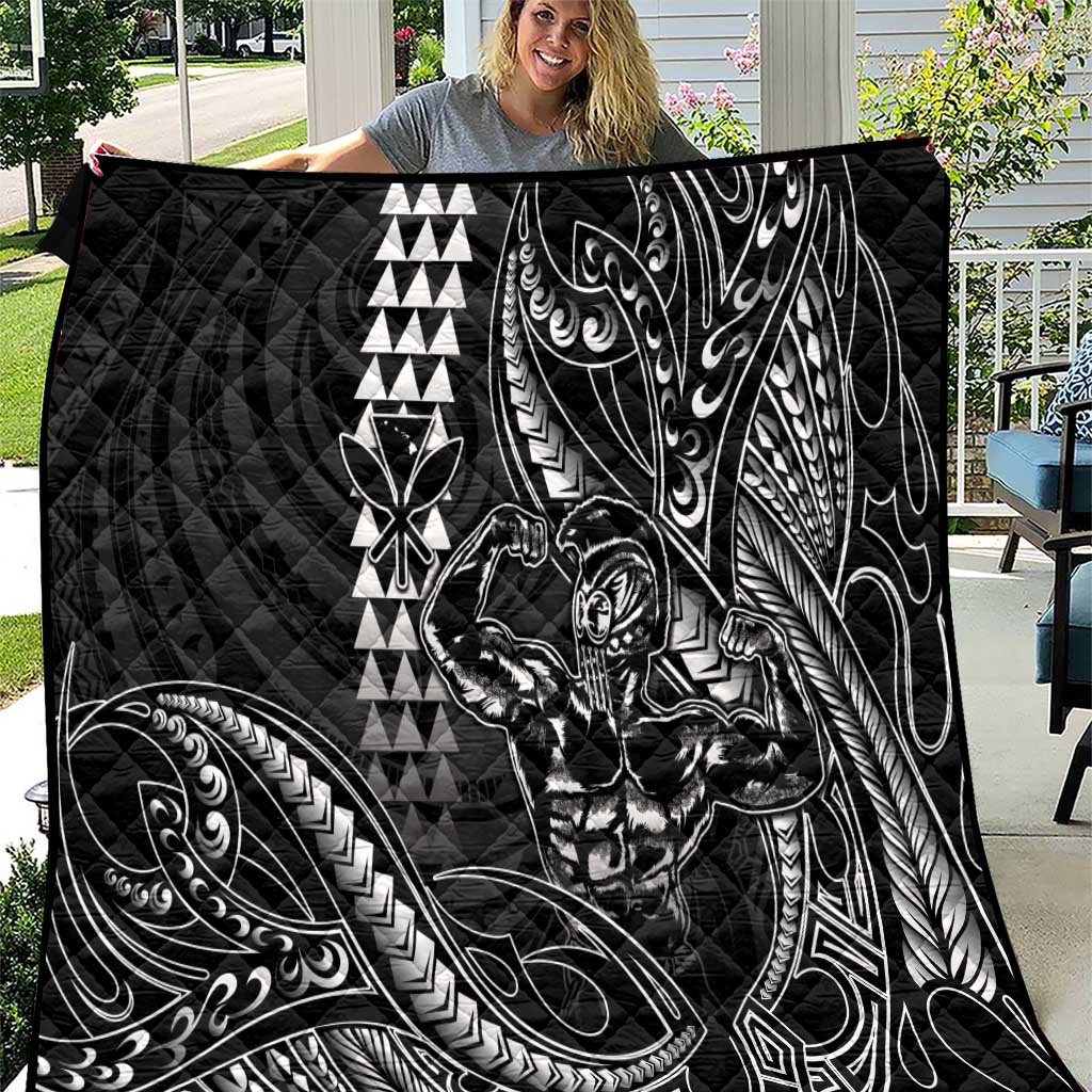 Hawaii Ikaika Warrior Helmet Quilt Black Tribal Tattoo LT05 Black - Polynesian Pride