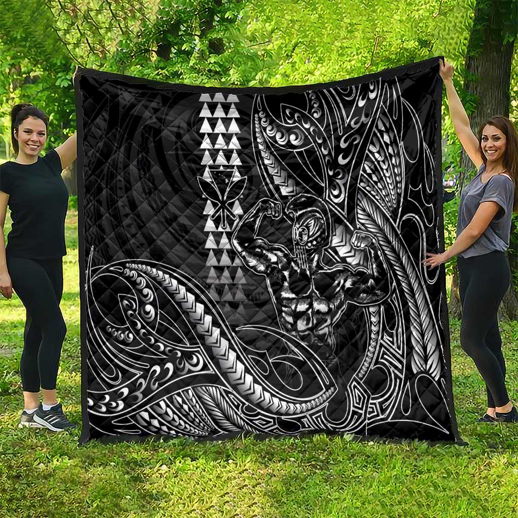 Hawaii Ikaika Warrior Helmet Quilt Black Tribal Tattoo LT05 - Polynesian Pride