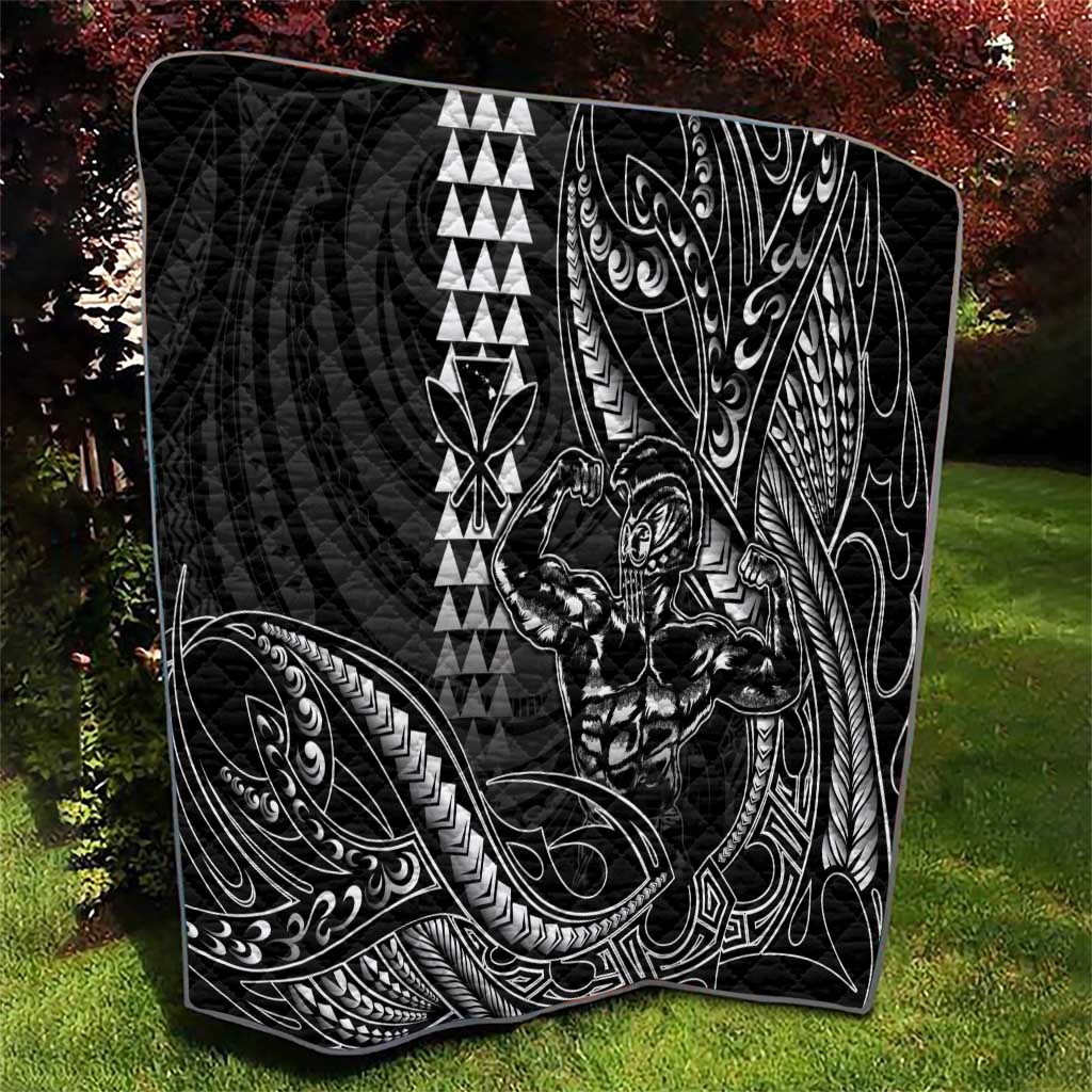 Hawaii Ikaika Warrior Helmet Quilt Black Tribal Tattoo LT05 - Polynesian Pride