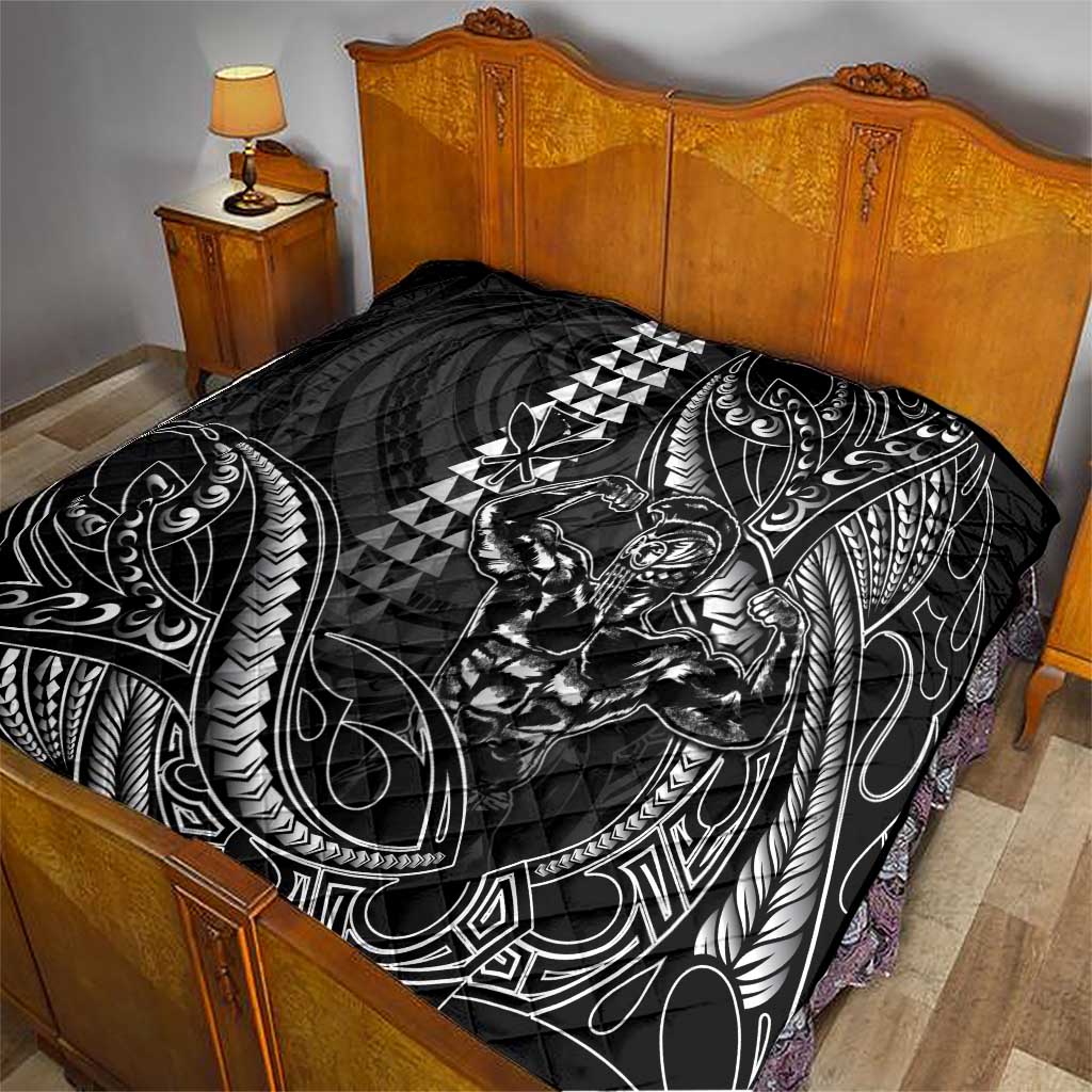 Hawaii Ikaika Warrior Helmet Quilt Black Tribal Tattoo LT05 - Polynesian Pride